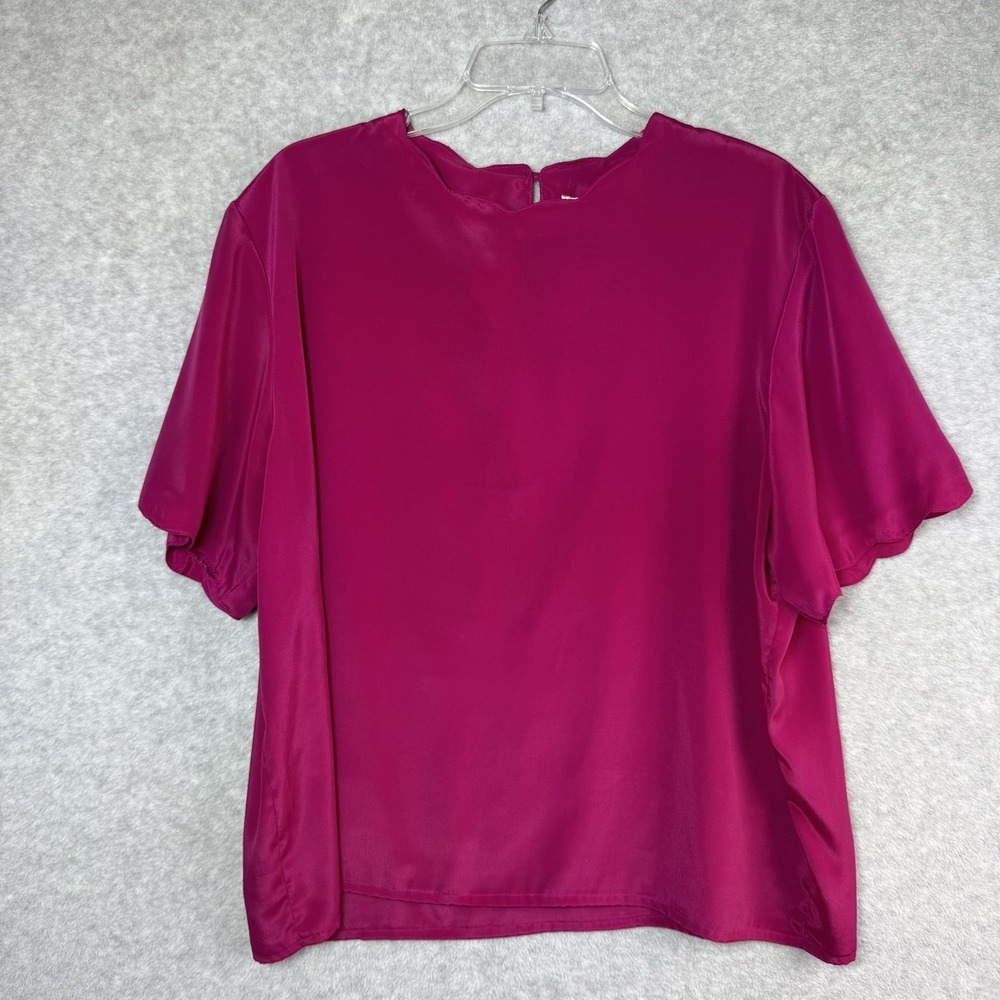 Vintage Sara Stephen Hot Pink Satin Blouse Scalloped Hem Womens Plus Size 20